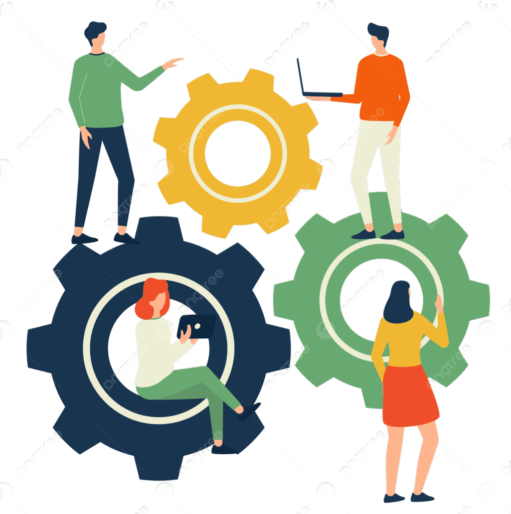 pngtree teamwork and collaboration concept with people gears illustration png image 21096787